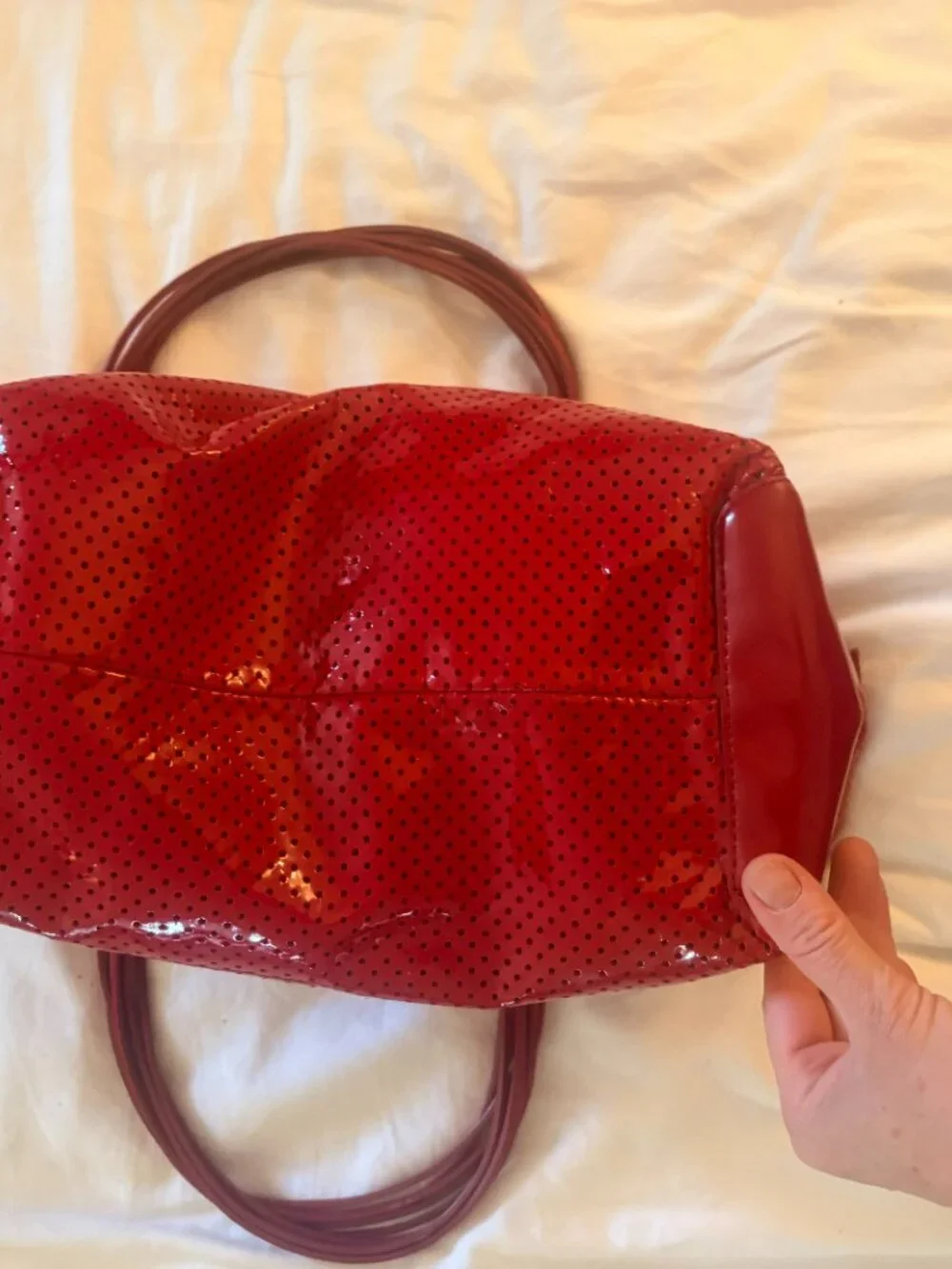 Kate Spade Patent Leather Red Shoulder Bag. 17L x 9H x 6W (inches)